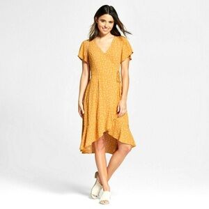 Xhilaration Marigold Floral High-Low Wrap Dress
